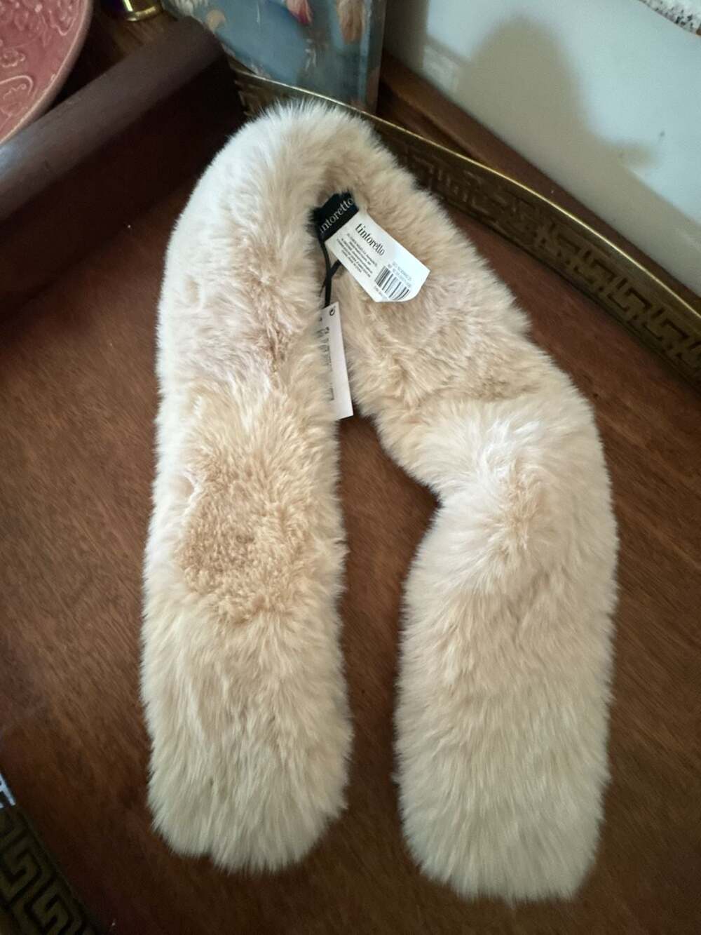 Tintoretto Cream Faux Fur Pull-Through Scarf